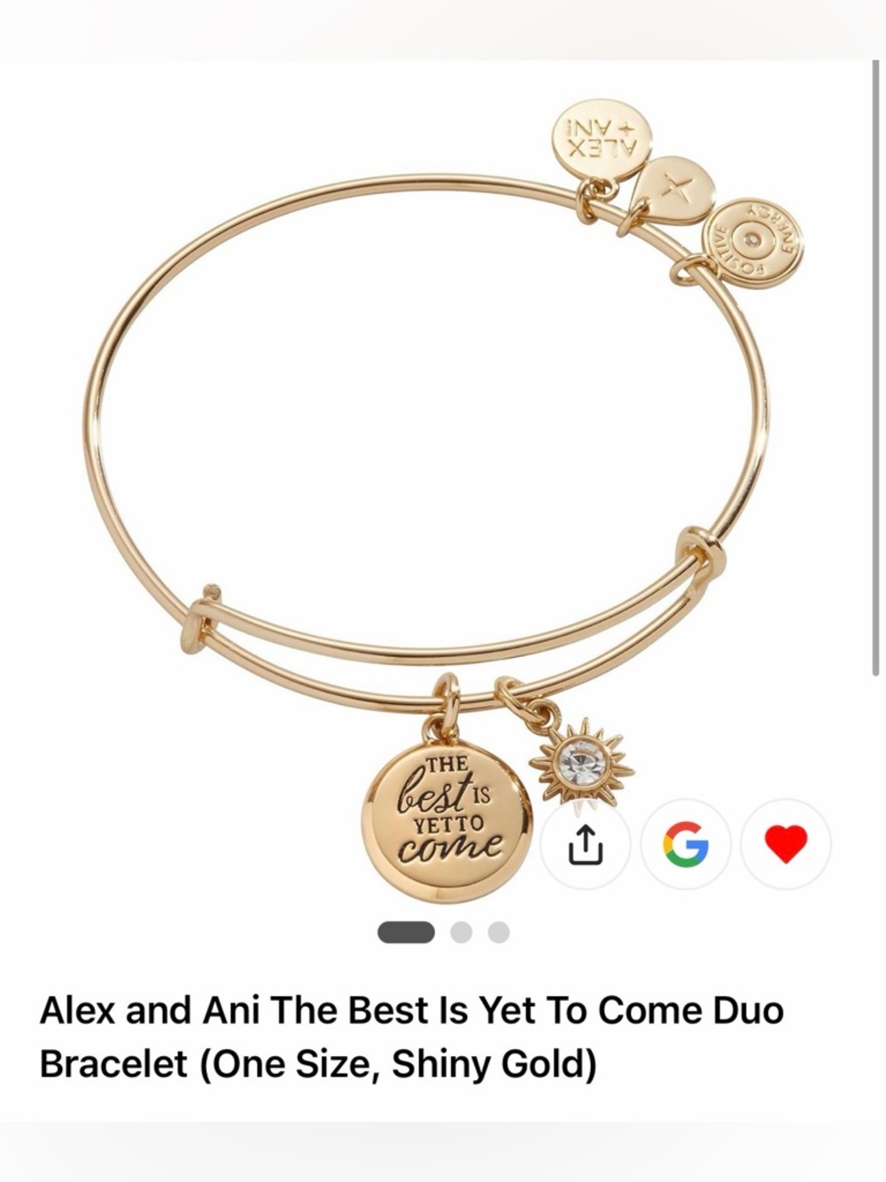 Alex and Ani Shiny Gold Inspirational Charm Bangle
